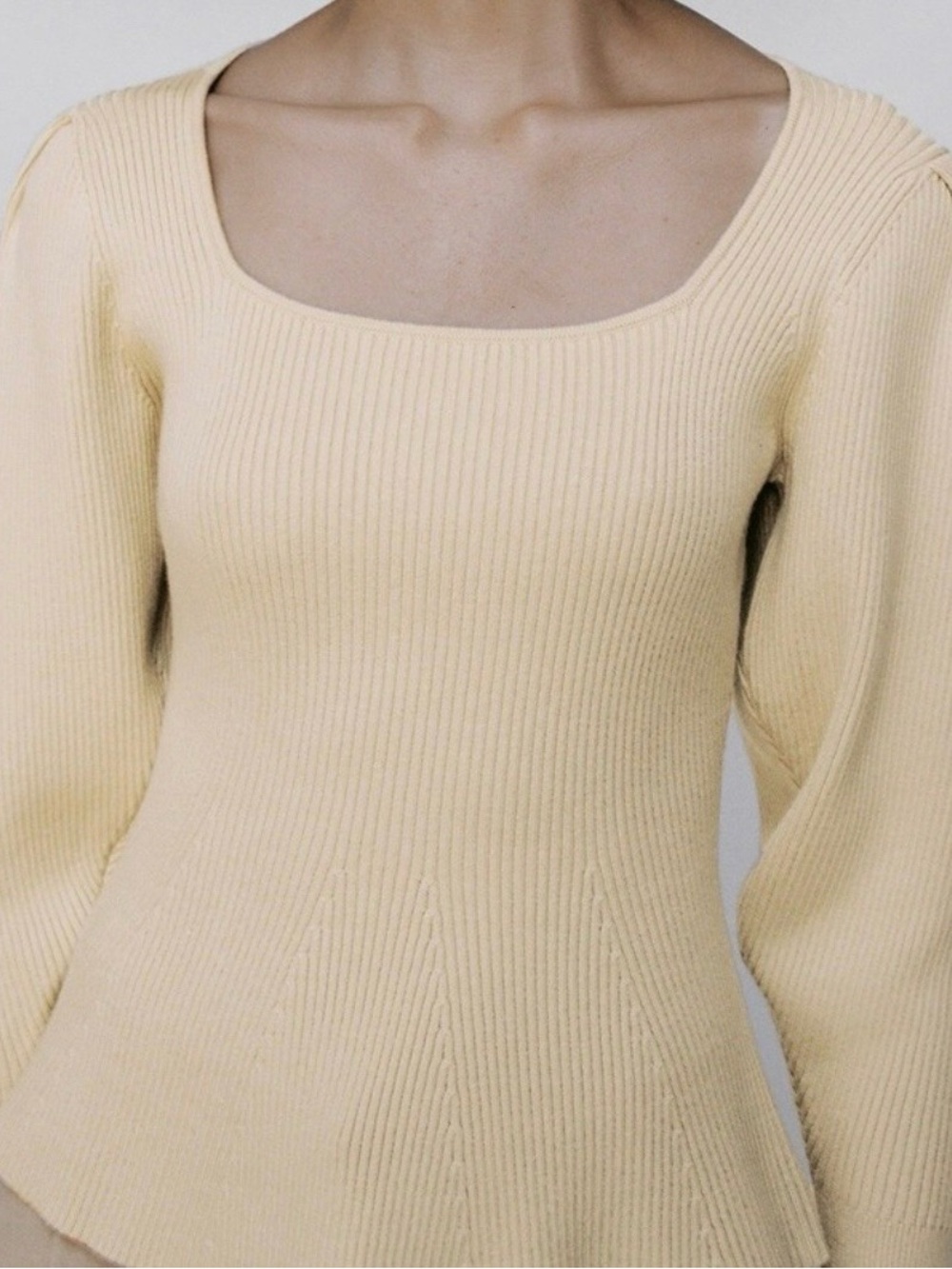Zara Cream Ribbed Scoop Neck Sweater